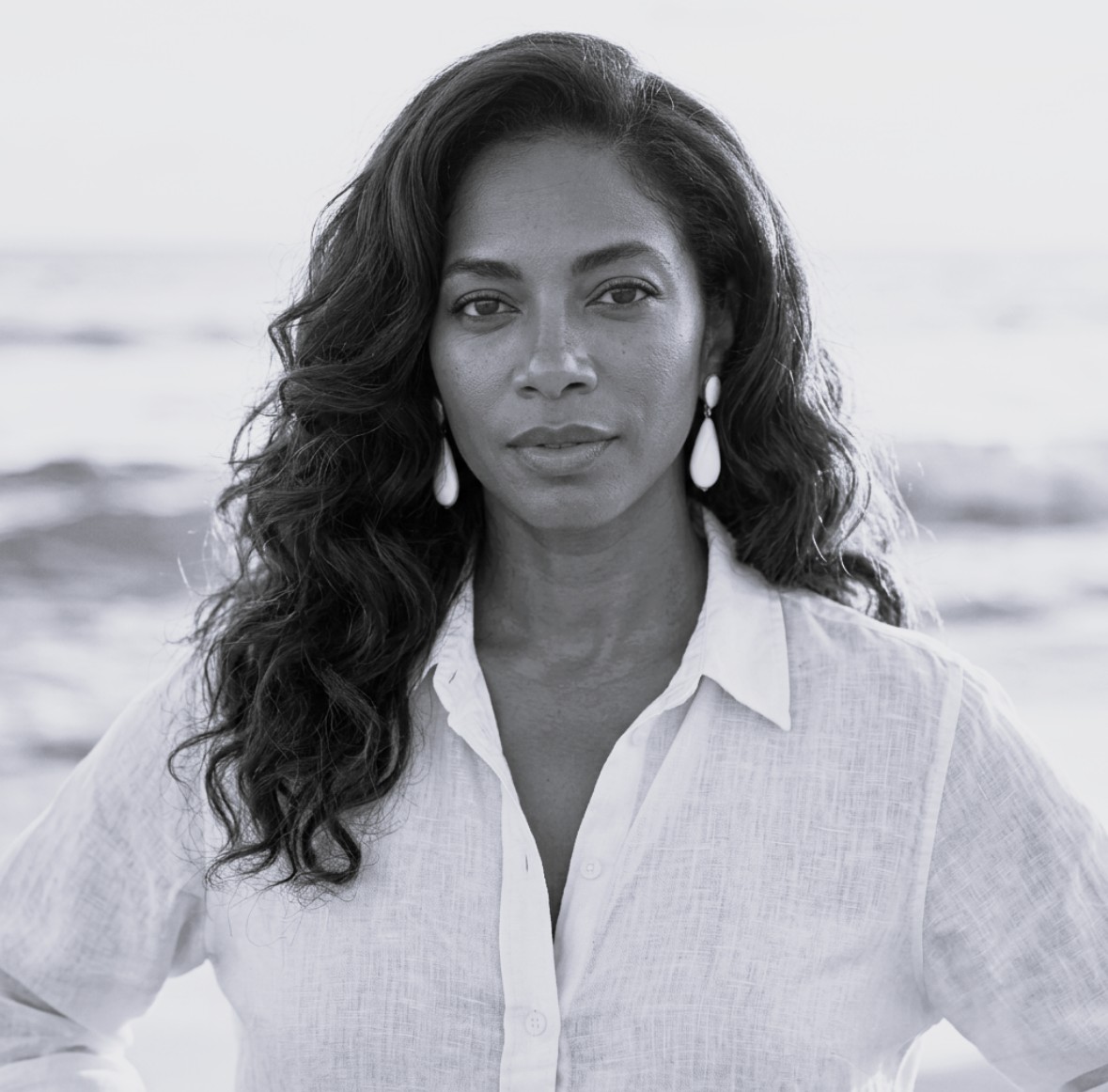 Black-and-white coastal portrait of Nichasie Miller